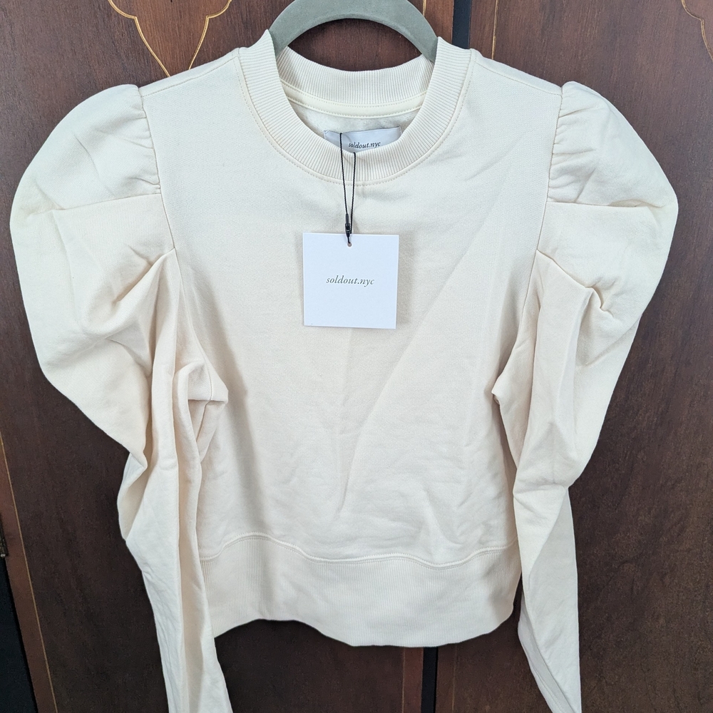 Puff Sleeve Cream Sweatshirt by Nolabel.nyc